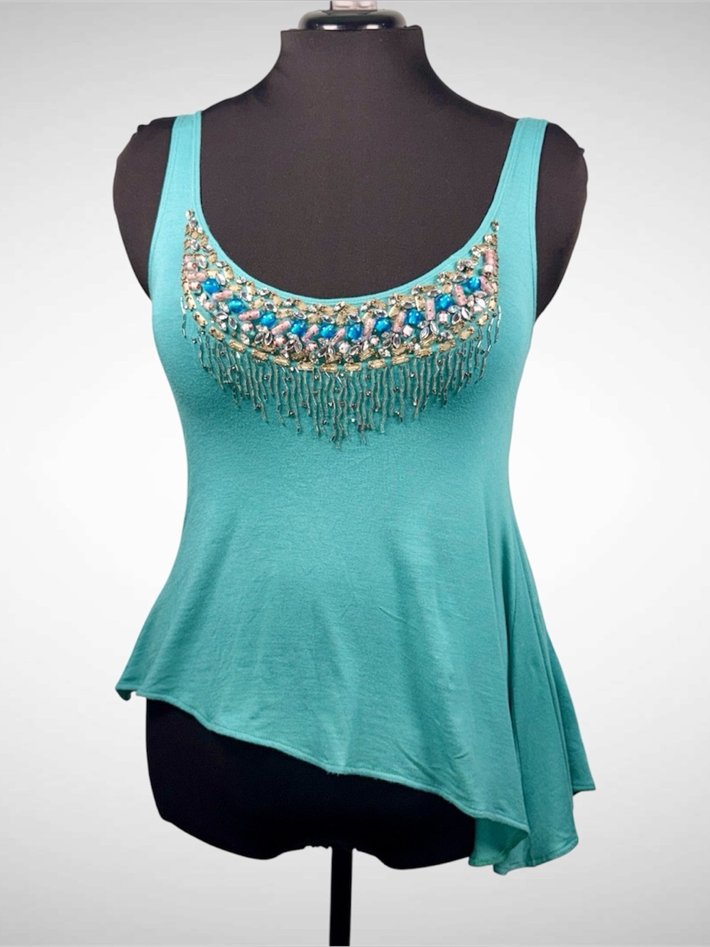 Turquoise Etro beaded asymmetrical tank size M